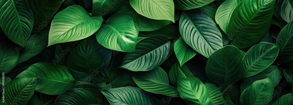 Lush Green Tropical Leaves with Detailed Veins