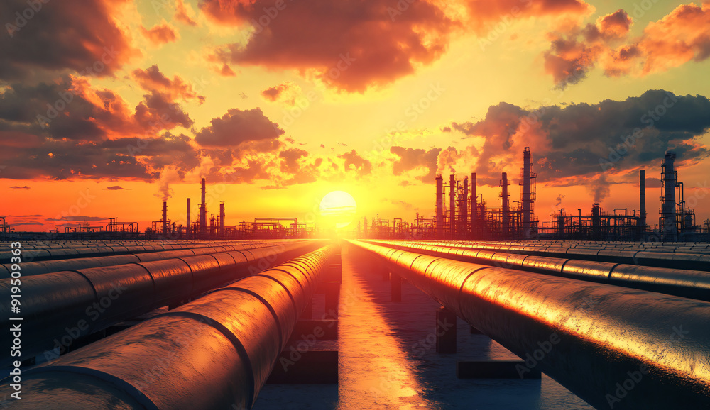 Industrial Sunset over Oil Pipeline. Industrial Sunset over Oil Pipeline.