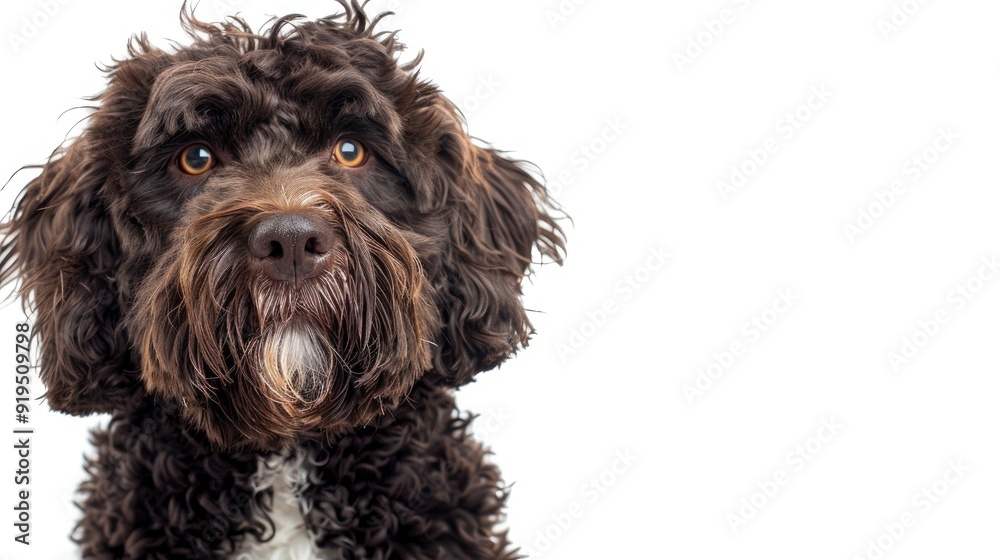 Barbet dog portrait with white background for cutout Barbet dog portrait with white background for cutout
