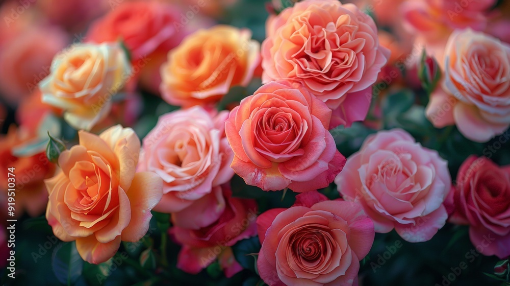 Roses in Bloom: A garden filled with blooming roses in various shades, from deep red to soft pink, creating a romantic and lush background. Roses in Bloom: A garden filled with blooming roses in various shades, from deep red to soft pink, creating a romantic and lush background.