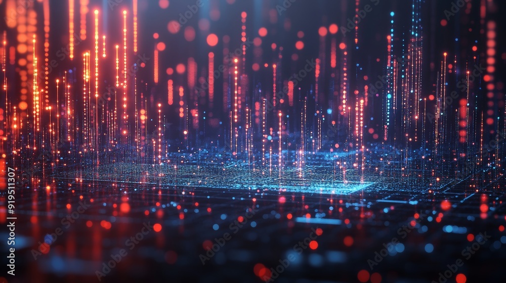 Abstract background with moving lights and blurred lights made of digital technology.