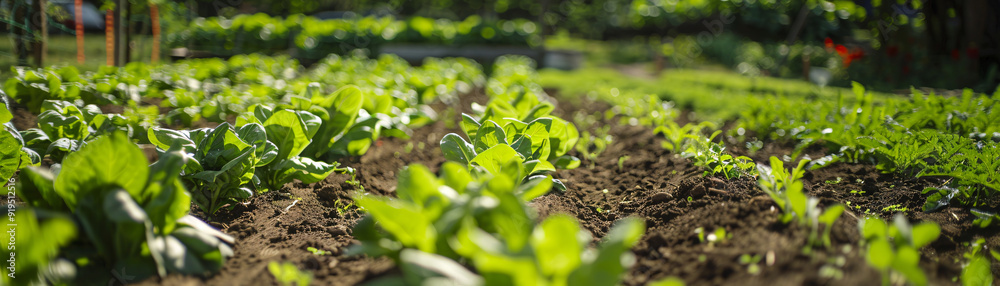 A community garden thriving with organic vegetables and fruits A community garden thriving with organic vegetables and fruits