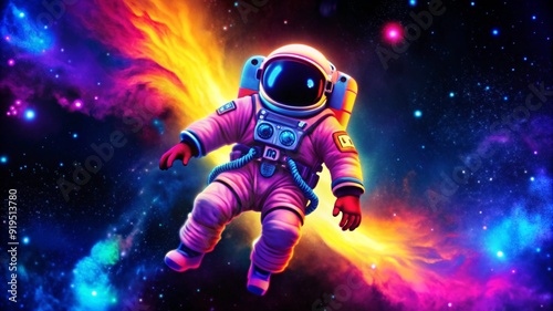 A Vibrant Cartoon Astronaut Floating in Space for Children's Educational Material and Creative Projects