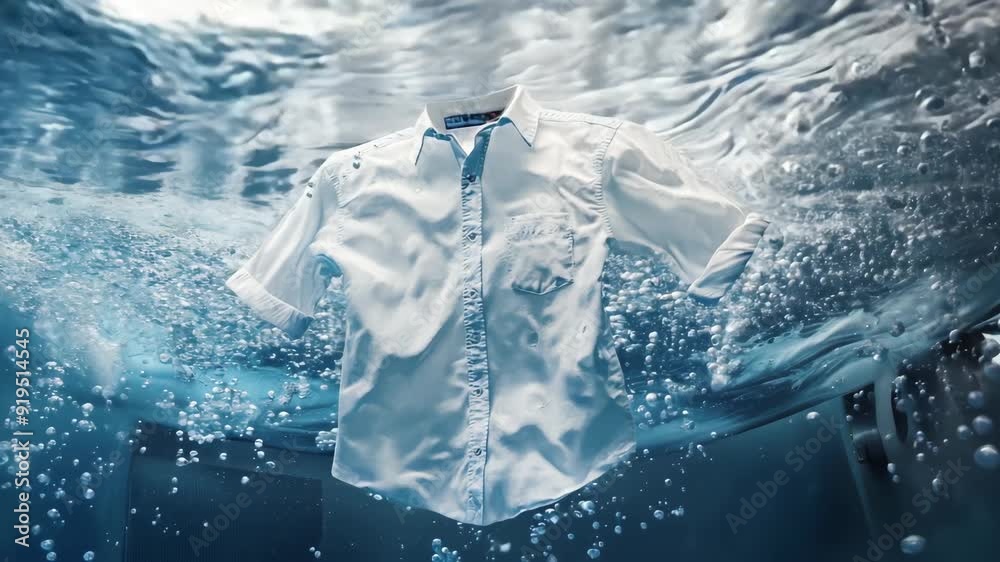 A white shirt floats in the water, creating a feeling of lightness and freedom
