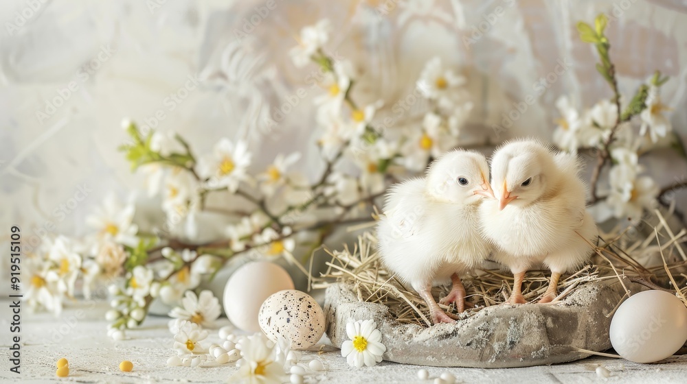 Cute Baby Chicks on Light Background for Easter Farm Theme Cute Baby Chicks on Light Background for Easter Farm Theme