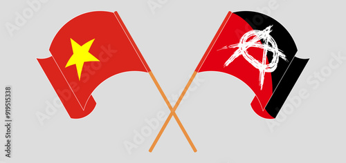 Crossed and waving flags of Vietnam and Anarchy
