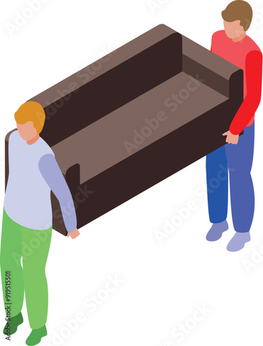Two men carrying sofa, moving house service, furniture delivery, teamwork concept