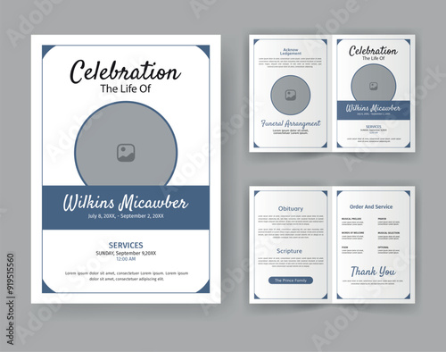 Funeral  Template for Memorial Program. Minimalist Bifold Brochure Design Layout.