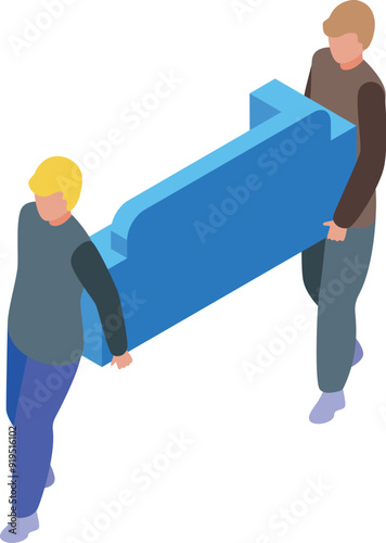 Two movers are carrying a sofa, depicting the hard work involved in moving and furniture transportation