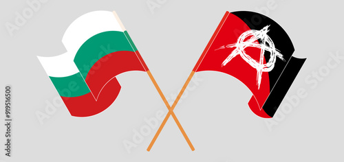 Crossed and waving flags of Bulgaria and Anarchy