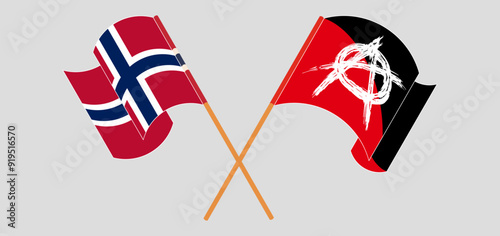 Crossed and waving flags of Norway and Anarchy
