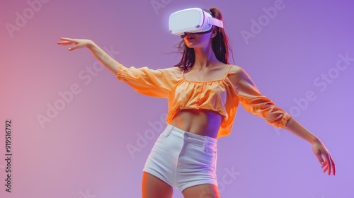 The woman in VR headset photo