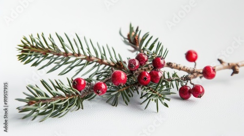 Obraz na płótnie Forest berry atop pine twig on white surface w salonie