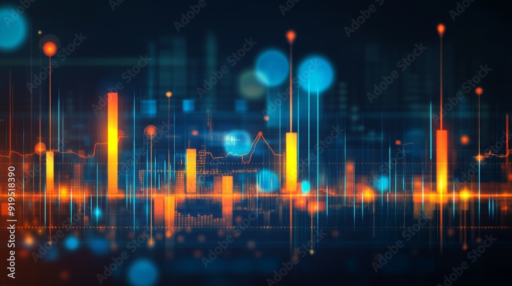 Fototapeta premium The background features an abstracted data stream and a vibrant color scheme of blue and orange.