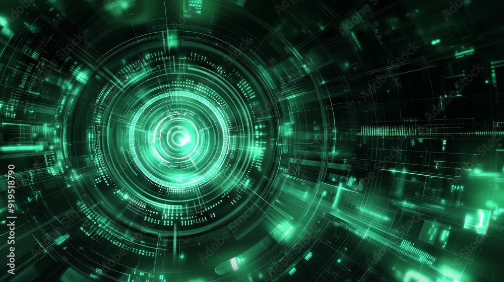 Digital hi-tech design background with bright green abstract technology background circles. Concept innovation. Modern illustration. Digital hi-tech design background with bright green abstract technology background circles. Concept innovation. Modern illustration.