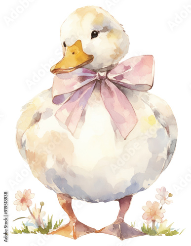 PNG Adorable duck with pink bow photo