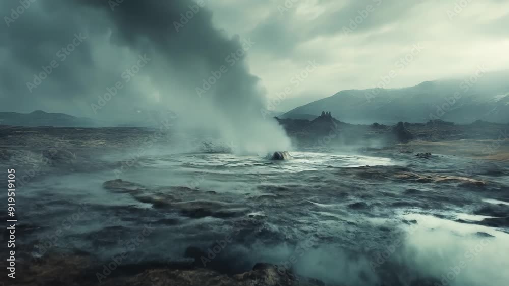3D animation of a harsh seascape with raging ocean and steam 3D animation of a harsh seascape with raging ocean and steam