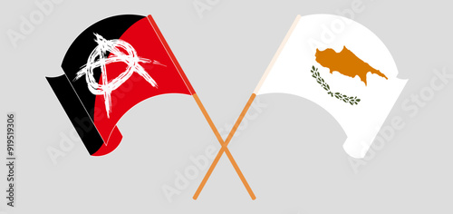 Crossed and waving flags of Anarchy and Cyprus