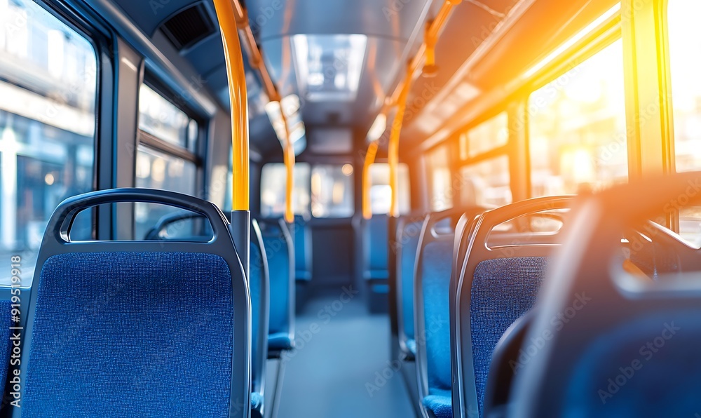 Fototapeta premium Empty Bus Seats with Sunlight Streaming Through Windows
