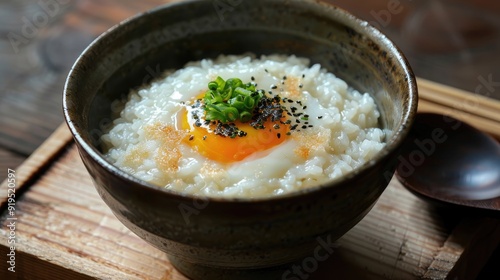 Instant Japanese rice porridge made from dried food photo