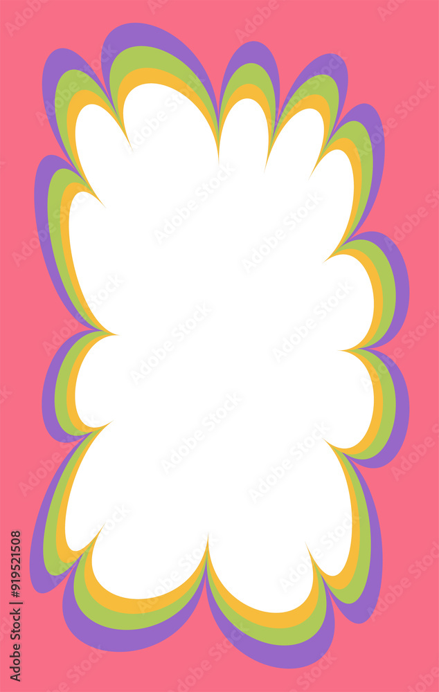 Wavy scallop border shape. Rectangle fun psychedelic hand drawn frame. Doodle cute design for text photo and picture. Groovy child template. Y2K decorative blank. Wavy scallop border shape. Rectangle fun psychedelic hand drawn frame. Doodle cute design for text photo and picture. Groovy child template. Y2K decorative blank.