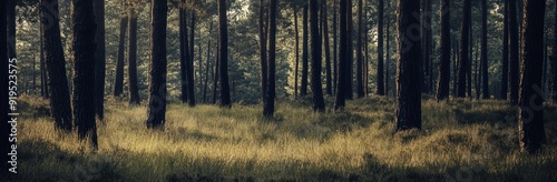 A panoramic image of the enchanted forest in the spring.