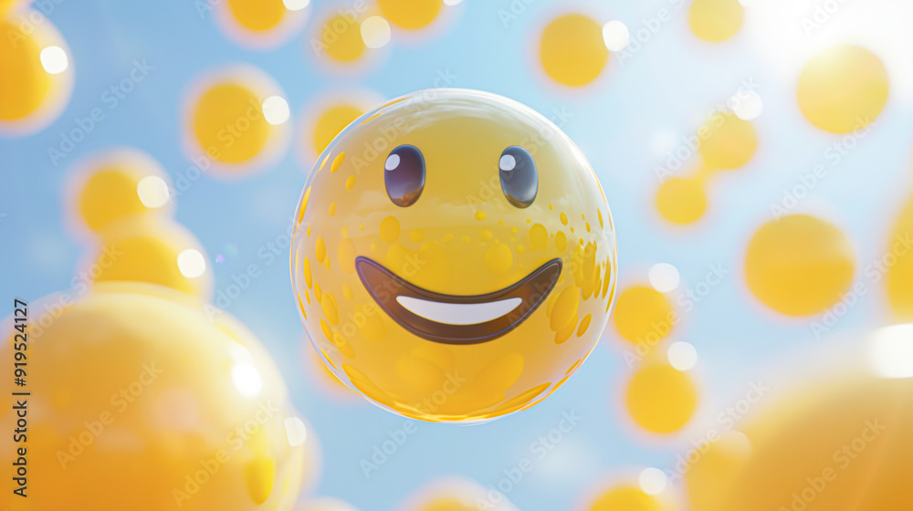 Fototapeta premium Cheerful 3D Smiley Emoji Symbolizing Customer Satisfaction Floating in the Air