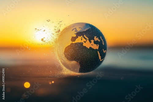 Ethereal Globe at Sunset A Truly Beautiful and Captivating Earth View Worth Admiring. A stunning globe illustration against a sunset backdrop, symbolizing Earths beauty and natures wonders. Poster