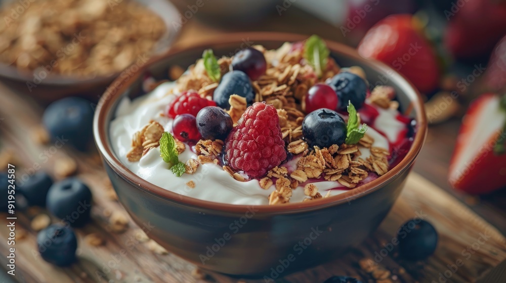 Nourishing yogurt bowl with granola and fruits Nourishing yogurt bowl with granola and fruits