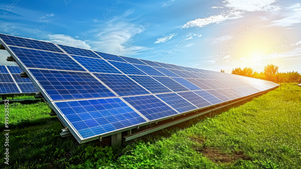 Solar panels in a sunny field generating clean, renewable energy. Capturing the essence of sustainable and eco-friendly power solutions. Solar panels in a sunny field generating clean, renewable energy. Capturing the essence of sustainable and eco-friendly power solutions.