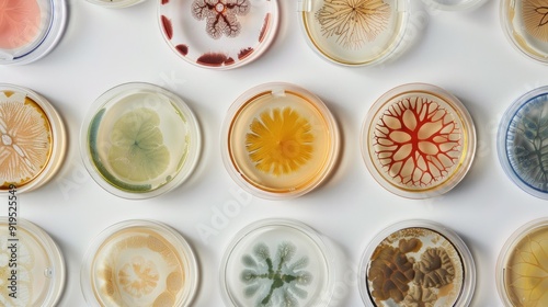 Petri dishes on white backdrop depict scientific principle photo