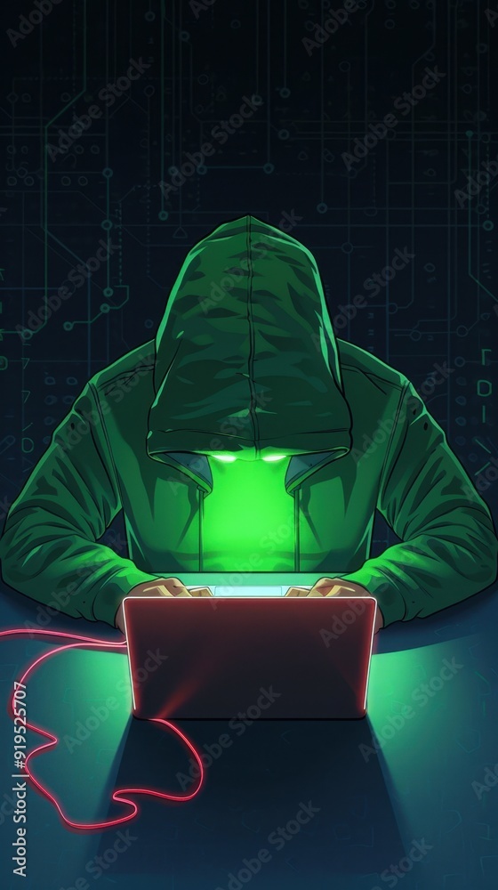 A mysterious figure in a green hoodie working on a laptop, illuminated by a glowing screen, symbolizing digital secrecy. A mysterious figure in a green hoodie working on a laptop, illuminated by a glowing screen, symbolizing digital secrecy.