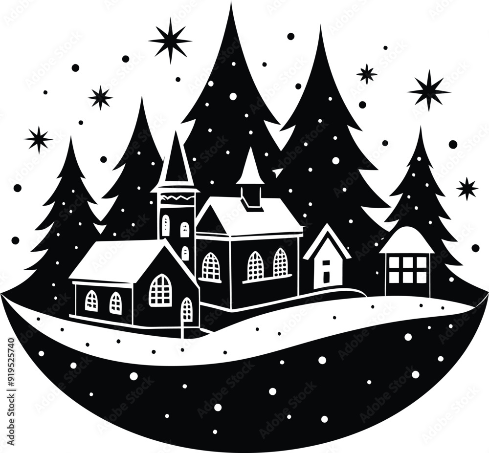 Christmas village silhouette black and white Christmas village silhouette black and white