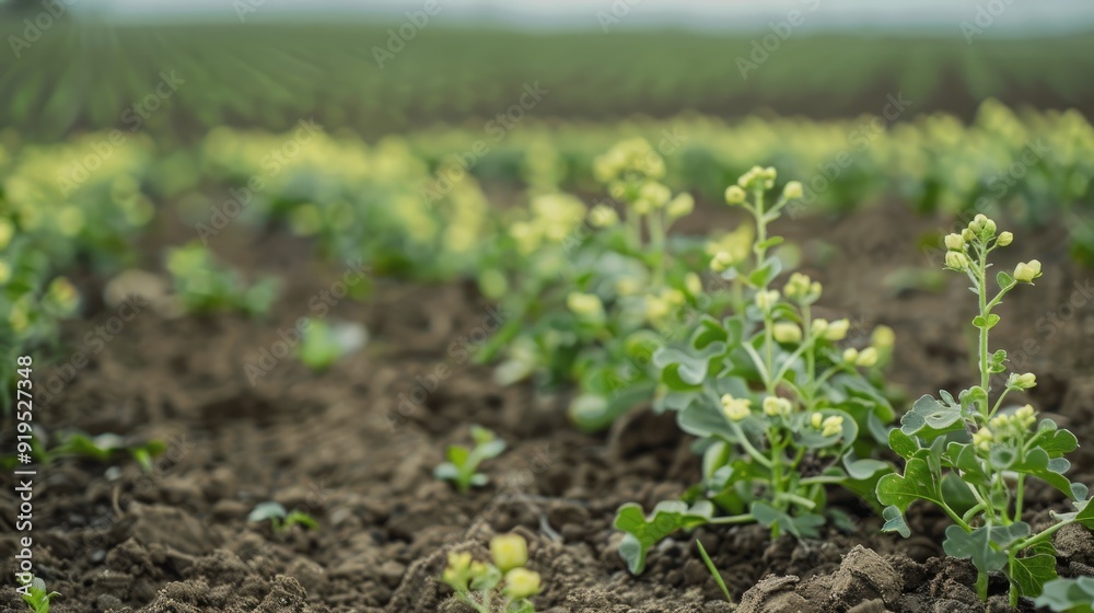 Rapeseed crop with unopened flower buds in the field Rapeseed crop with unopened flower buds in the field