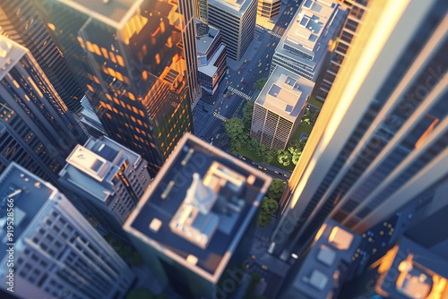 Aerial view cityscape flying above City development buildings. Top view. Panorama of skyscraper and high-rise buildings.