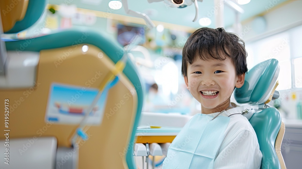 A Joyful Moment of Transformation: Happy 5-Year-Old Asian Boy After Malocclusion Correction in a Modern Dental Clinic.