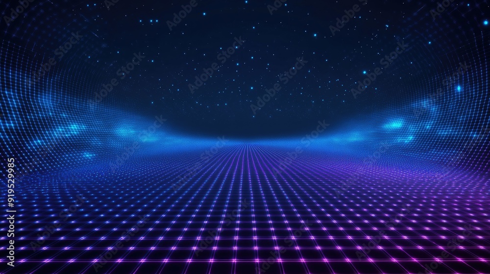Futuristic neon-lit digital landscape with a grid pattern under a starry night sky, depicting a sci-fi, cyber, and tech-themed background. Futuristic neon-lit digital landscape with a grid pattern under a starry night sky, depicting a sci-fi, cyber, and tech-themed background.