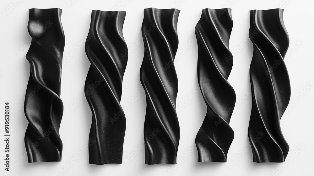 A series of distinct, wavy rectangular shapes. These shapes are uniformly black and are positioned side by side. Each rectangle has a unique wavy edge, A series of distinct, wavy rectangular shapes. These shapes are uniformly black and are positioned side by side. Each rectangle has a unique wavy edge,