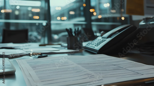 Detailed View of Lender's Desk with Loan Documents spreading，Displaying the Meticulous Process of Evaluating Borrower Qualifications.