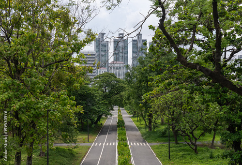 High Angle View of Running Trail in Benjakitti Park Bangkok Thailand photo