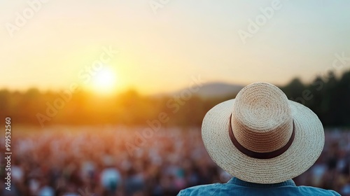 Outdoor concert in the park with live music, crowds celebrating Labor Day with enthusiasm and unity, warm summer evening, Labor Day celebration, festival photo