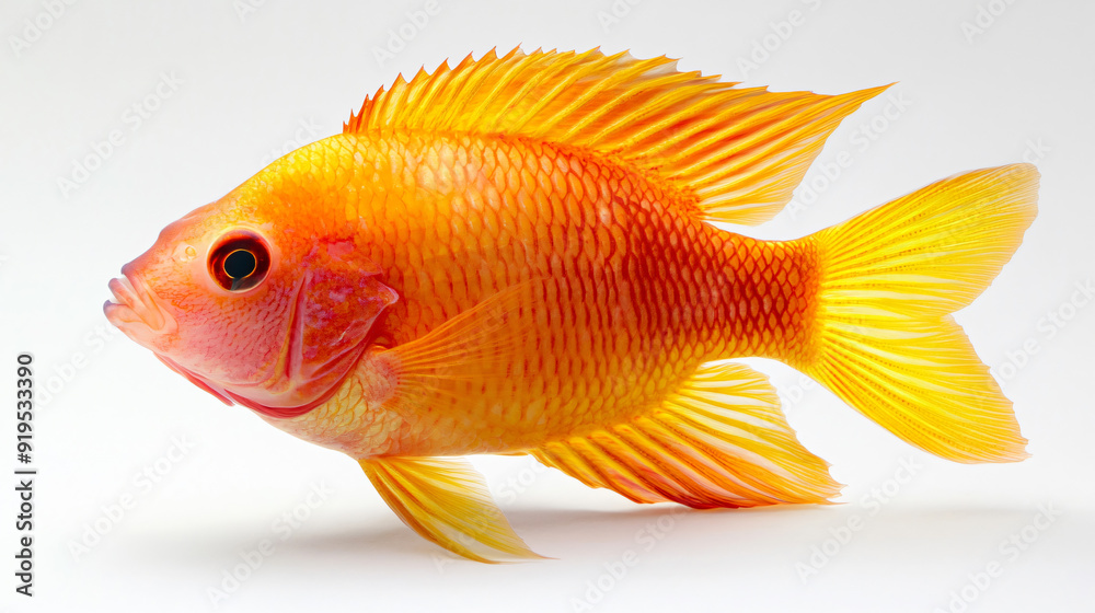 Beautiful Blood Parrot Cichlid Fish on White Background Beautiful Blood Parrot Cichlid Fish on White Background