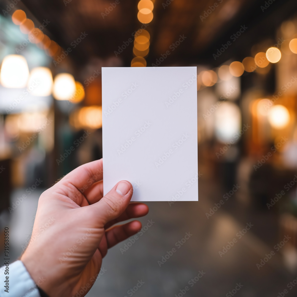 Hand Holding Blank Card Mockup with Blurred Background for Design and Branding Hand Holding Blank Card Mockup with Blurred Background for Design and Branding