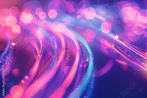 Abstract neon background with glowing blue and pink lines. Neon background abstract bokeh lines.