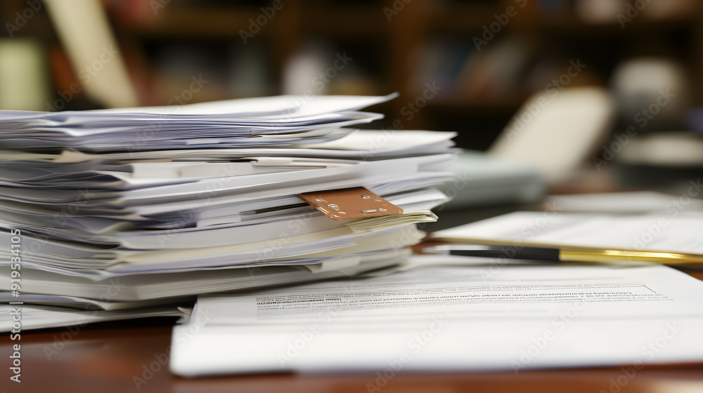 Detailed View of Lender's Desk with Loan Documents spreading,Displaying the Meticulous Process of Evaluating Borrower Qualifications. Detailed View of Lender's Desk with Loan Documents spreading,Displaying the Meticulous Process of Evaluating Borrower Qualifications.