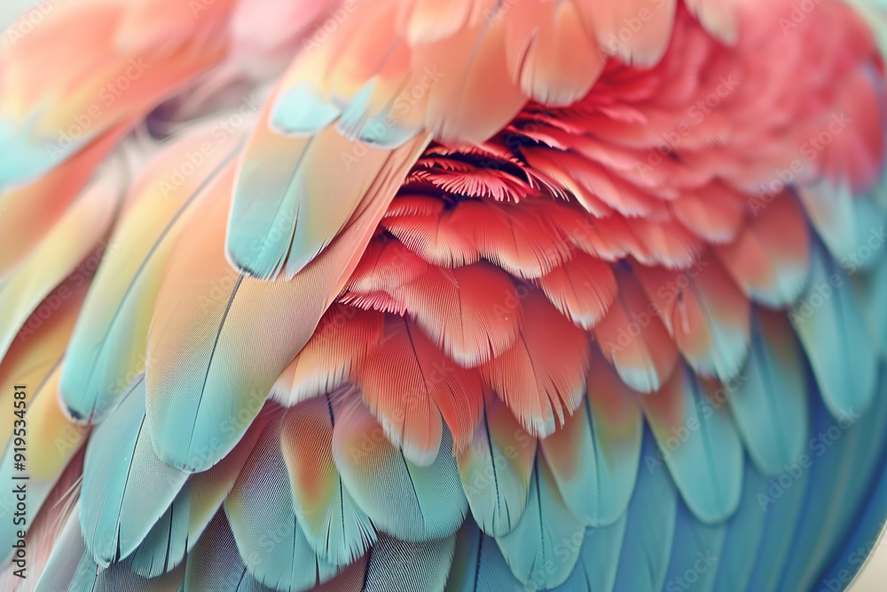 Obraz premium Beautiful colorful feather bird texture background. A close up of a colorful birds feathers, several beautiful feather texture rainbow multi colors.
