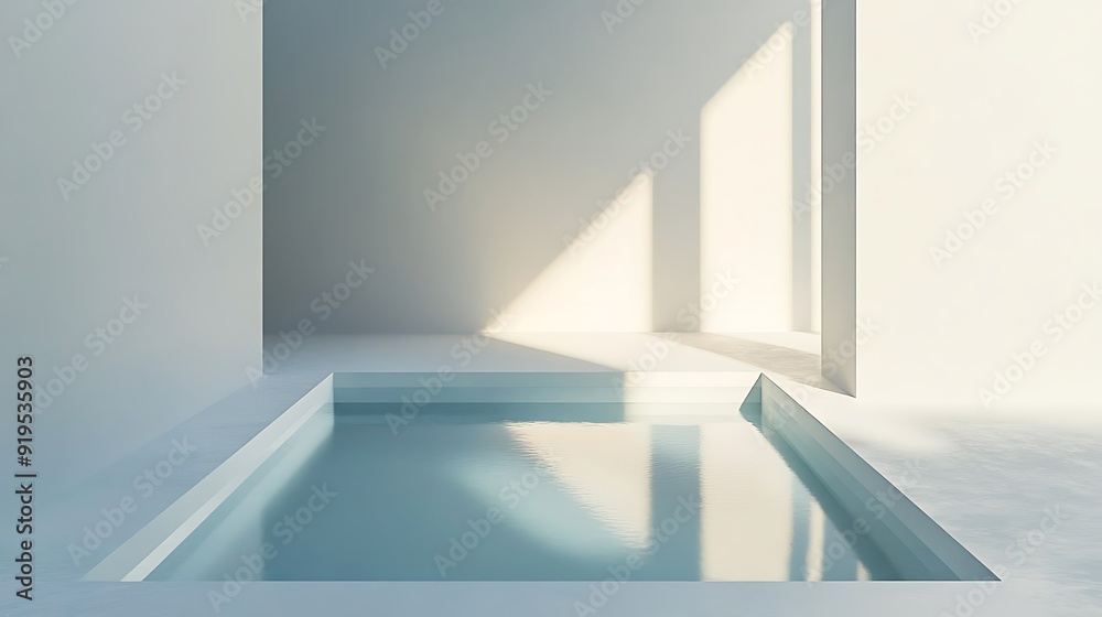 Minimalist Pool with Light Reflections in a White Room Minimalist Pool with Light Reflections in a White Room