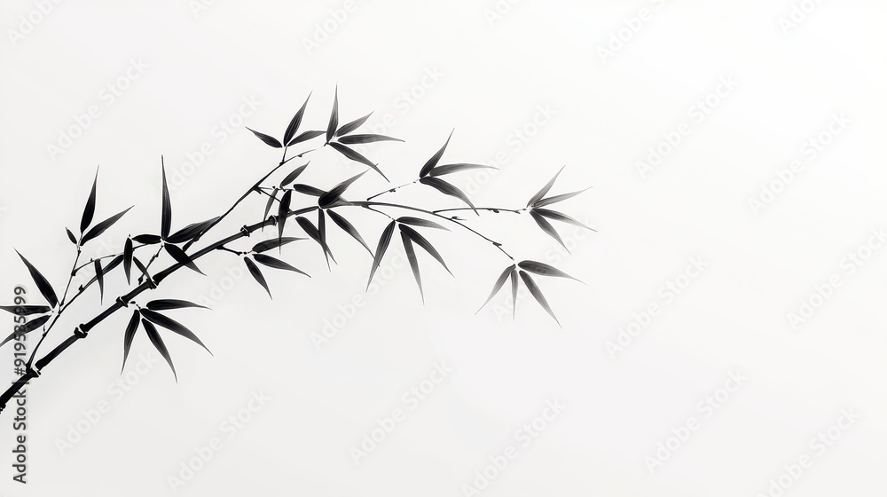Obraz premium Elegant bamboo stalk, traditional Chinese ink brush painting, intricate details, serene composition, emphasizes grace and resilience, ideal for cultural art appreciation or decor.