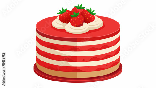 Red velvet cake with fresh strawberries. Festive layered cake from red sponge cakes and cream cheese frosting, American cuisine vector illustration photo