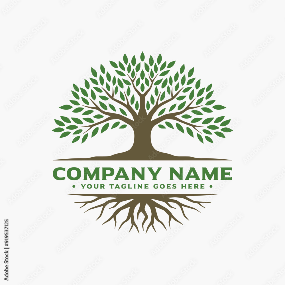 Obraz premium Abstract tree with roots logo design